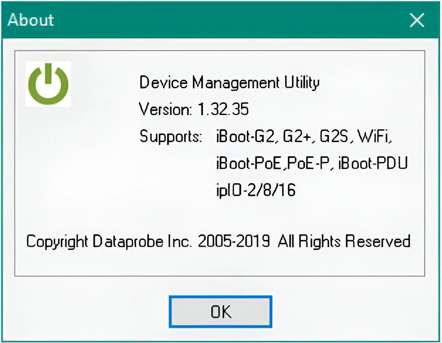 Device Management Utility window with version details and support information.