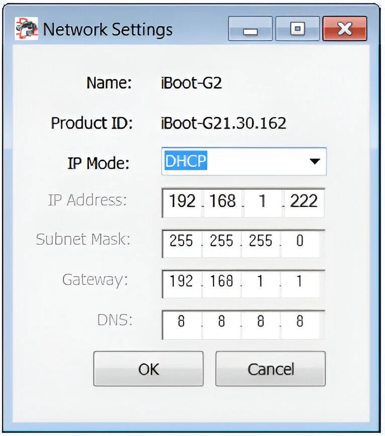 Network settings window with DHCP configuration on a blue background